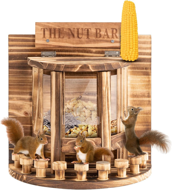 Eichhörnchen Futterhaus, KISKVV Eichhörnchen Futterstation aus Kiefernholz für Mais-Erdnuss, Sitzpla