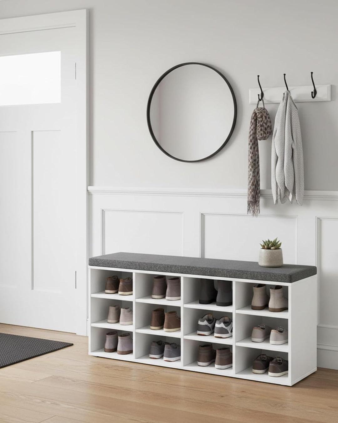 VASAGLE Schuhbank, Schuhregal mit Sitzfläche, Sitzbank mit Stauraum, Kissen, 12 Fächer, verstellbare