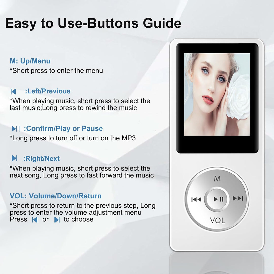 32GB MP3 Player Bluetooth 5.0 Musik Player, Nur 29g, mit 1.8" LCD-Bildschirm& Kopfhörer HiFi Sound K