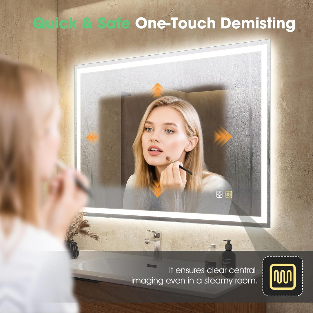 S'bagno Badspiegel mit Beleuchtung 800x600mm,LED Badezimmerspiegel mit Speicher, Entfoggen, 3000K/40