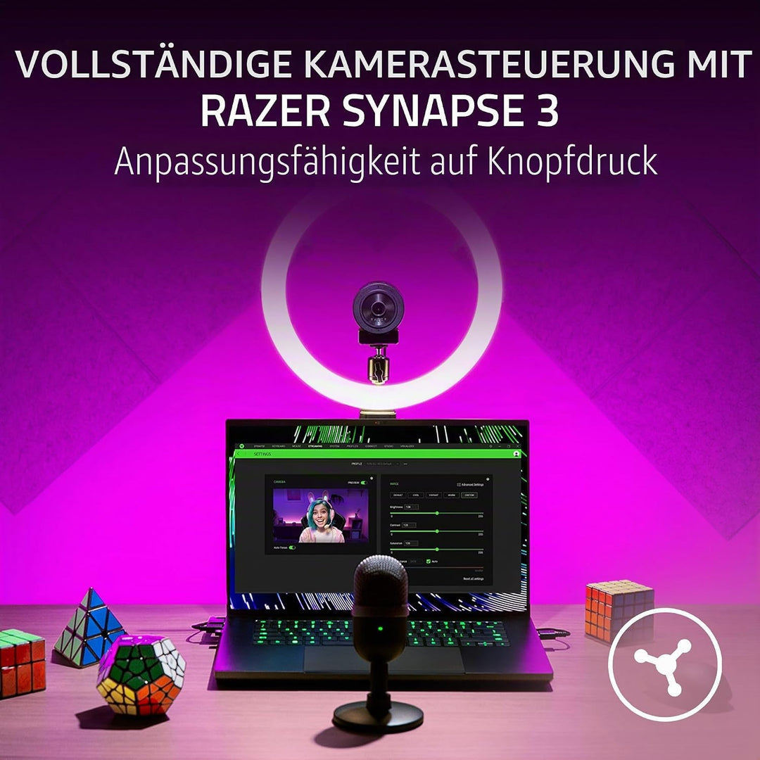 Razer Kiyo X - USB-Webcam für Streaming in Full-HD (1080p 30 FPS oder 720p 60 FPS, Autofokus, Plug +