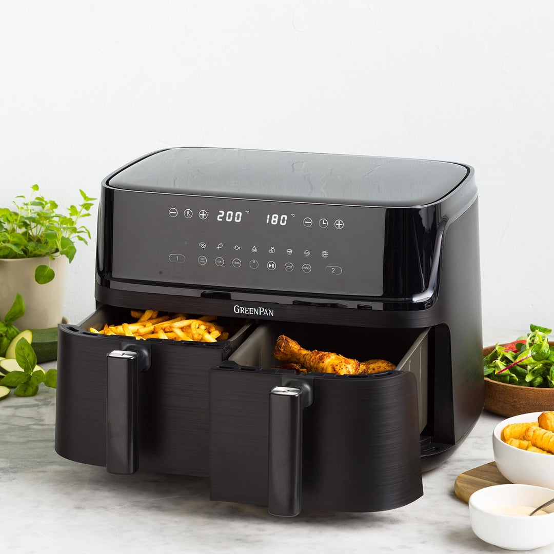 GreenPan Switch 9-in-1 XL Air Fry Ofen, 2 Frittierkörbe (2 x 5L), Antihaftbeschichteter Korb,Schnell