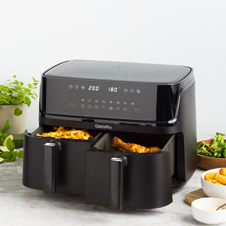 GreenPan Switch 9-in-1 XL Air Fry Ofen, 2 Frittierkörbe (2 x 5L), Antihaftbeschichteter Korb,Schnell
