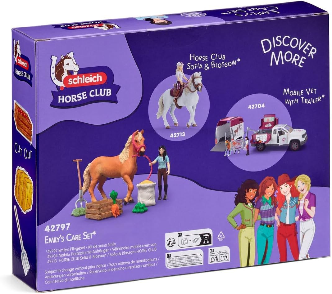schleich Horse Club | Emily's Pflege Set 42797 | Pferde Spielset mit Pferd, beweglicher Emily Figur