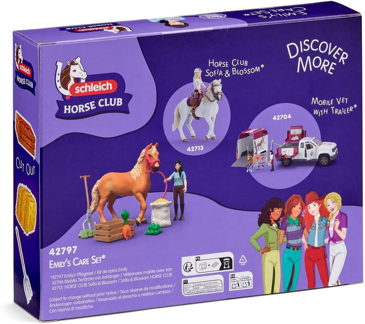 schleich Horse Club | Emily's Pflege Set 42797 | Pferde Spielset mit Pferd, beweglicher Emily Figur