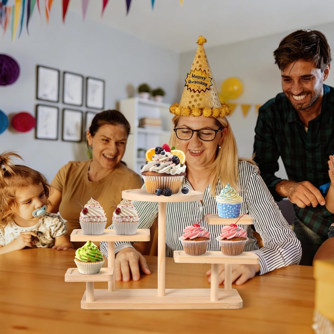 2 Stück Holz-Cupcake-Ständer, 5-stufiges Rustikales Dessert-Regal Mit Etagenplatten, Servierständer