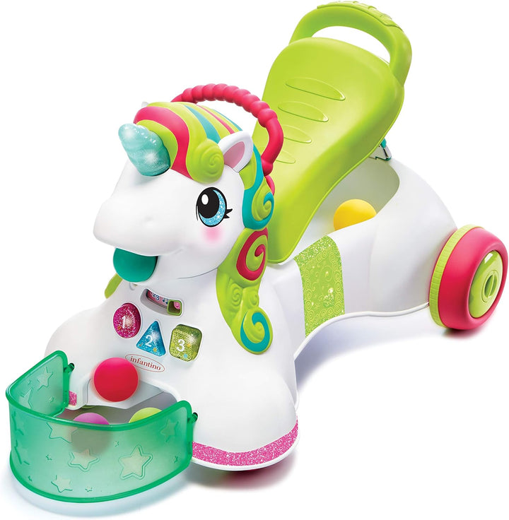 INFANTINO - Interactive Unicorn Carrier/Walker - with 5 Balls - 3 Sounds and Light Modes - Multicolo