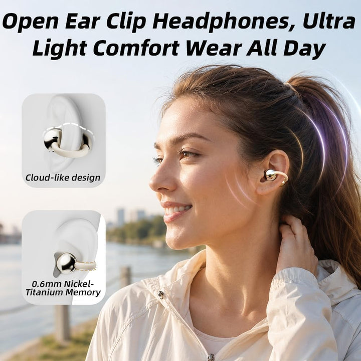 Bluetooth-Ohrhörer zum Aufclipsen mit Ladecase und kleinem Kosmetikspiegel, Bluetooth 6.0, Knochenle