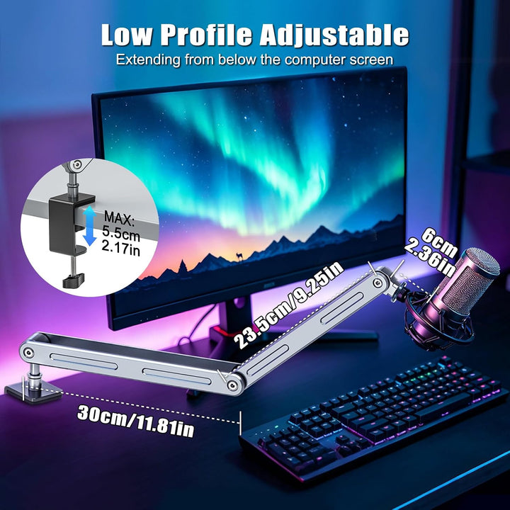 Aluminium Mikrofon Arm Tisch für Live-Streaming, Singe, Gaming | Aluminium Mikrofonständer Schreibti