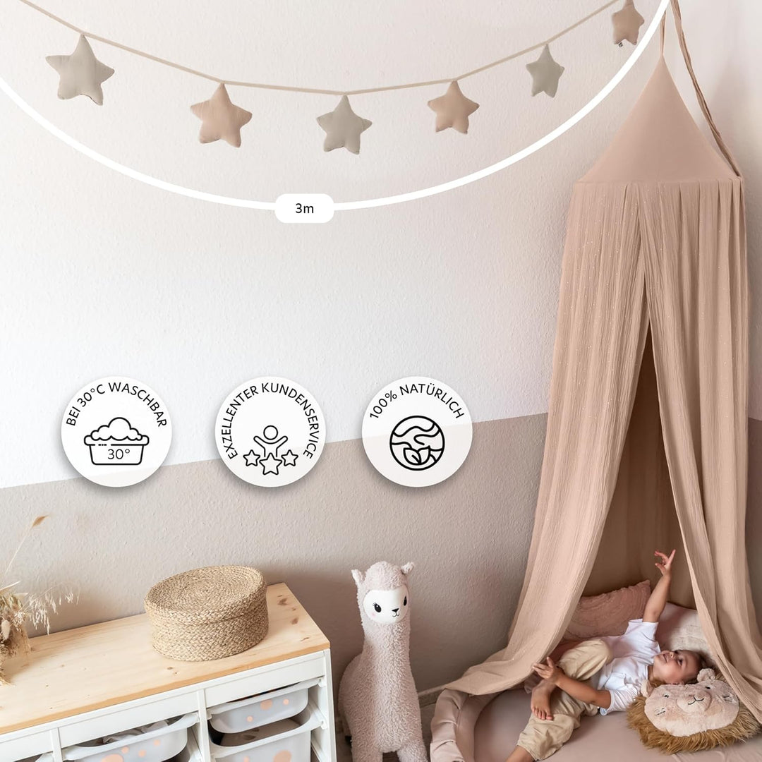 LILIMAUS Sternen Wimpelkette Stoff [in 12 Farben] Wimpelkette Kinderzimmer - 100% Baumwolle Handmade