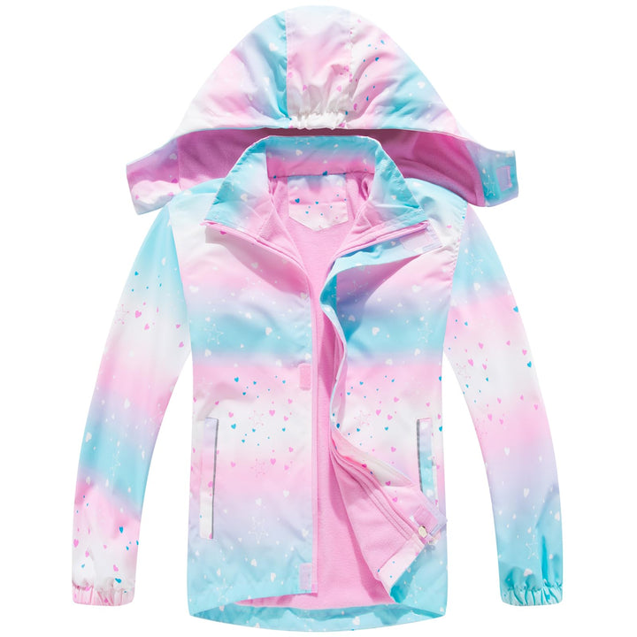 Mädchen Regenjacke - Regenmantel mit Kapuze Outdoor Wasserdichte Jacke Kinder Softshelljacke Übergan