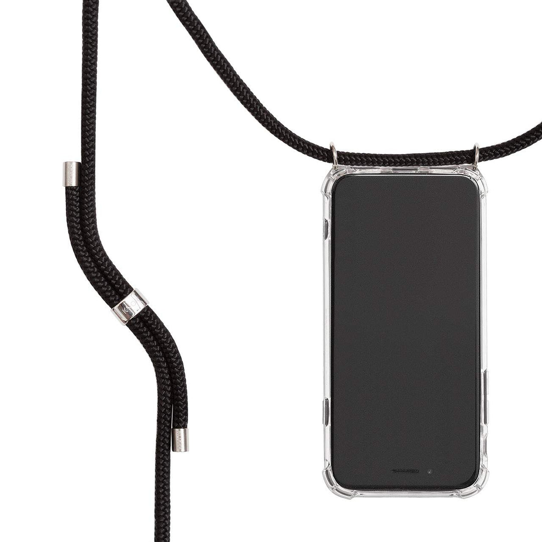 KNOK Premium Handykette für Apple iPhone 17 Pro, Schwarz Silber, stossfest | Silikonhülle mit fest v