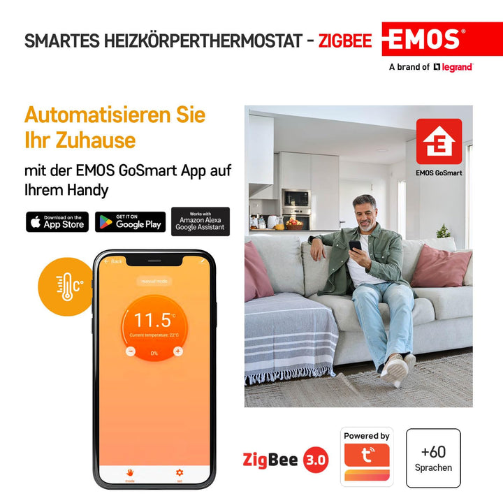 EMOS GoSmart Heizkörperthermostat mit App, programmierbarer ZigBee Smart Home Thermostat, einstellba