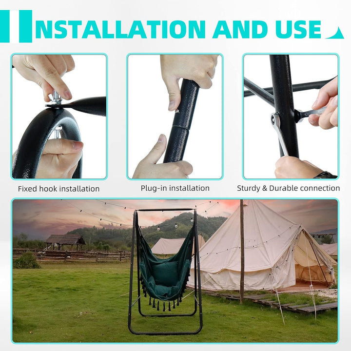 CCLIFE Hängesessel mit Gestell Kissen Hängeschaukel Hängestuhl Bis 100kg Indoor & Outdoor Garten Hän