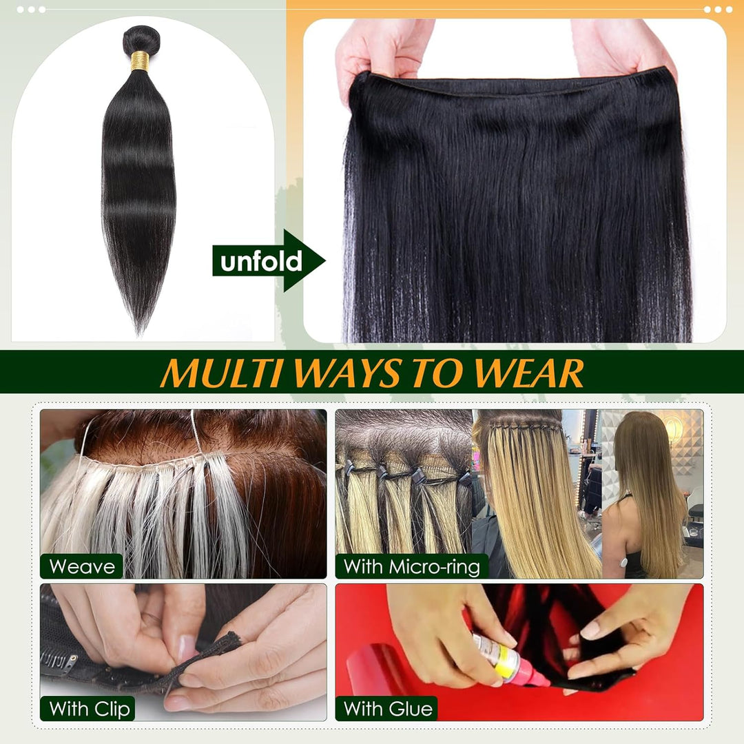 Elailite Bündel Extensions Echthaar #1B Naturschwarz 20cm Sew in Haar Haarverlängerungen Weft Brasil