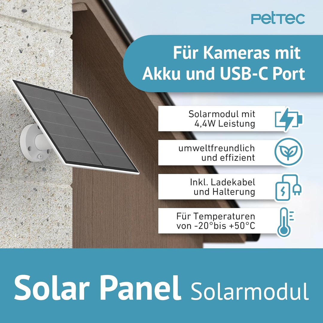 PETTEC - Bundel aus Solar Panel für Überwachungskamera aussen und Pet Cam mit LTE - Solarmodul 4,4W