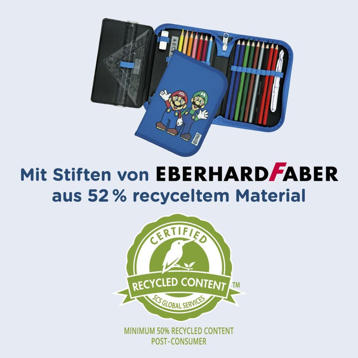 Undercover Federmappe Super Mario Jungen - Personalisiert mit Name - Gefüllte Federtasche mit Inhalt