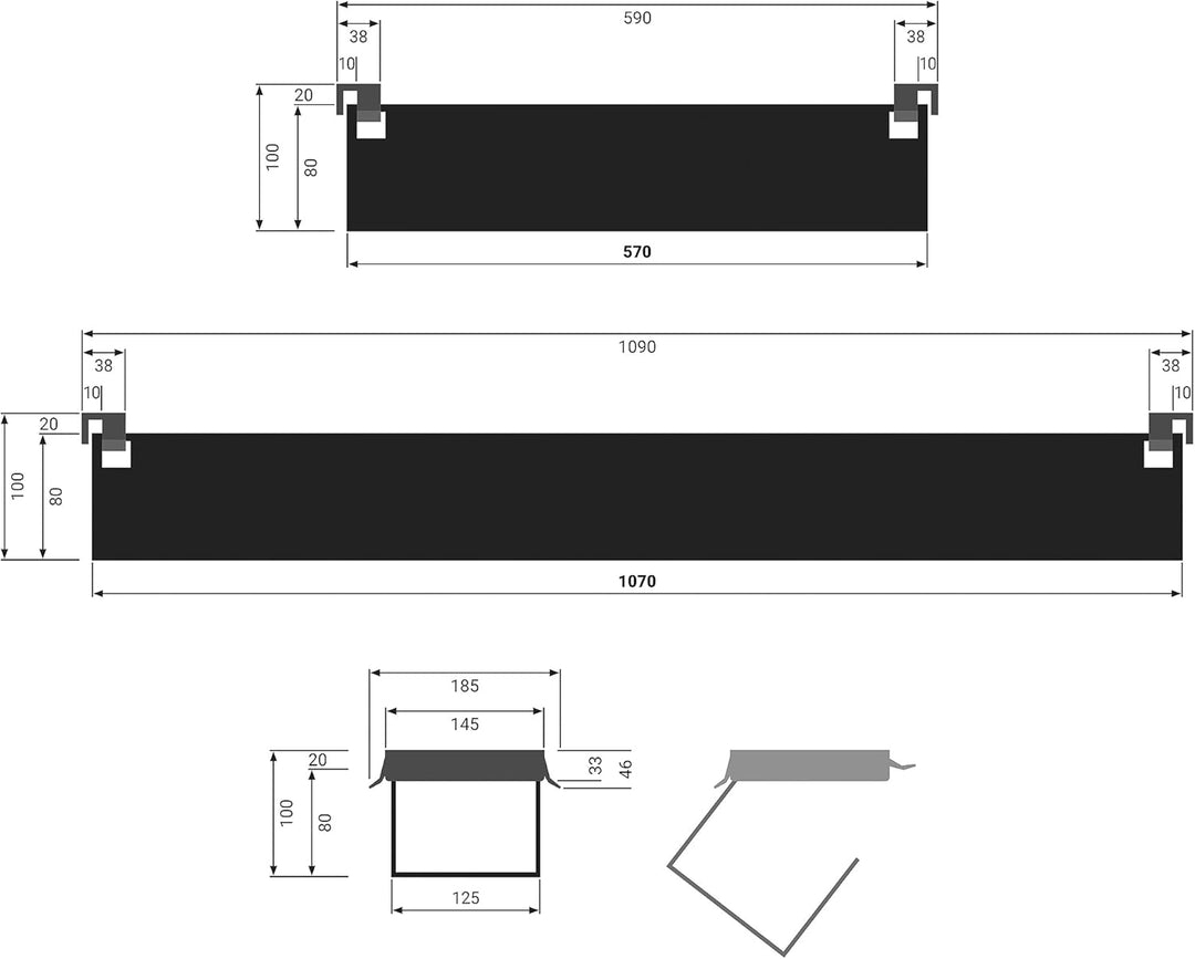 boho office® Kabelwanne – Schwarz 57 cm aus Metall - beidseitig klappbare Kabelwanne zur Installatio