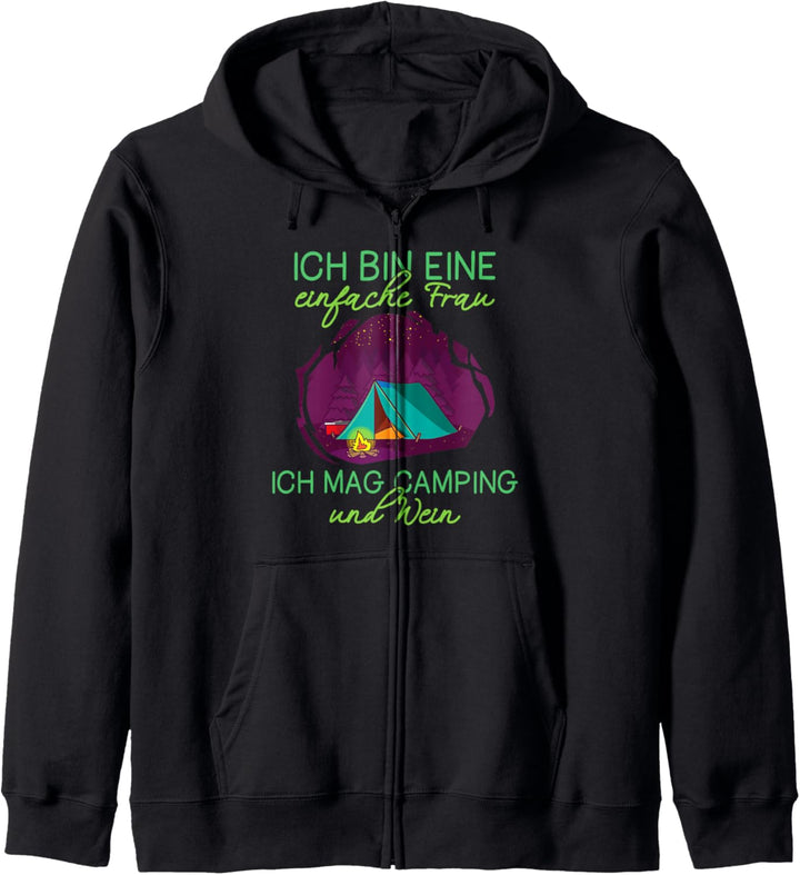 Ich Bin Eine Einfache Frau Ich Mag Camping Und Wein Camper Kapuzenjacke