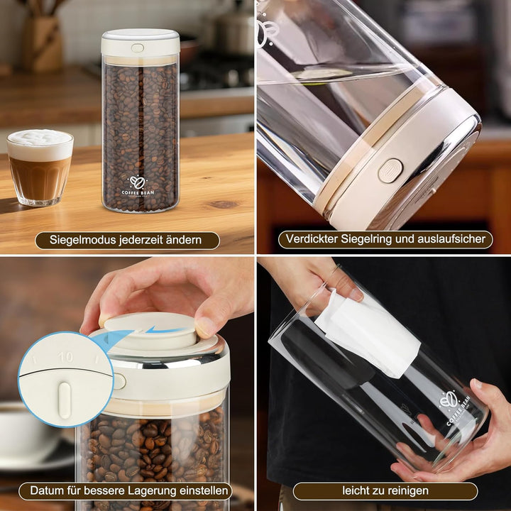 1700 ml/60oz Kaffeedose Behälter,Borosilikatglas-Kaffeebohnen Aufbewahrungsbehälter mit Einweg-CO2-V