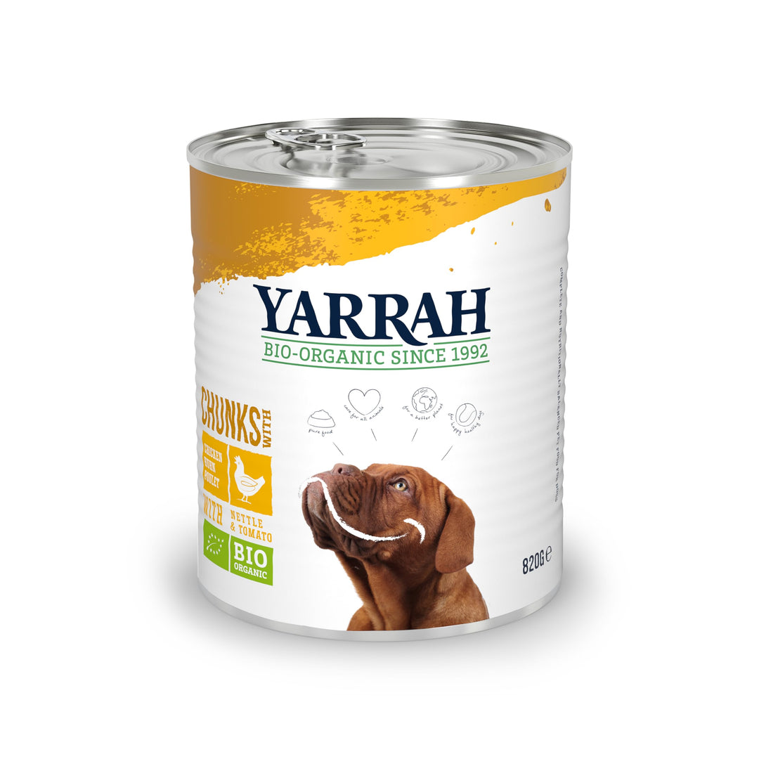 YARRAH Bio Hundefutter Bröckchen Huhn, Brennessel, Tomate 820 g, 6er Pack (6 x 820 g) Huhn, Brenness