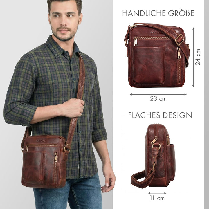 ROYALZ 'Antonio' Herrentasche Leder klein im Vintage Look - kleine Männer Umhängetasche aus Echtlede