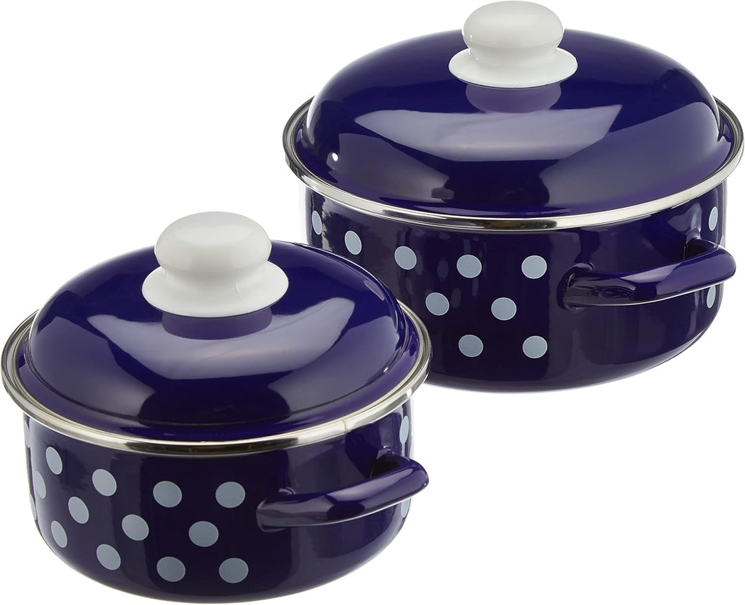 GSW 189606 Kochtopt-Set Pünktchen 7-tlg. blau-weiss, Stahl-Emaille, Kunststoff