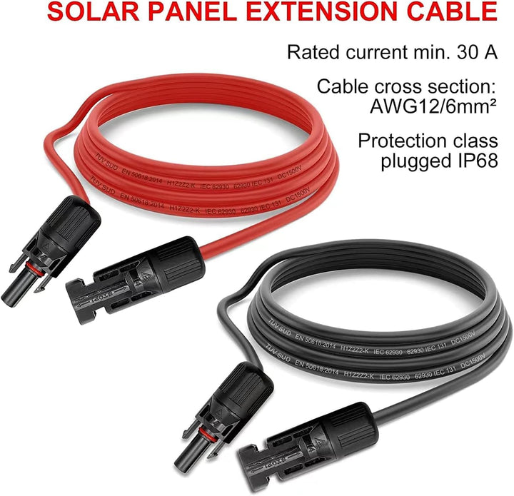 Solarkabel 4mm²/6mm², Solarkabel Verlängerung 1/2/3/5/10M, Solarkabel Verlängerungskabel(Rot/Schwarz