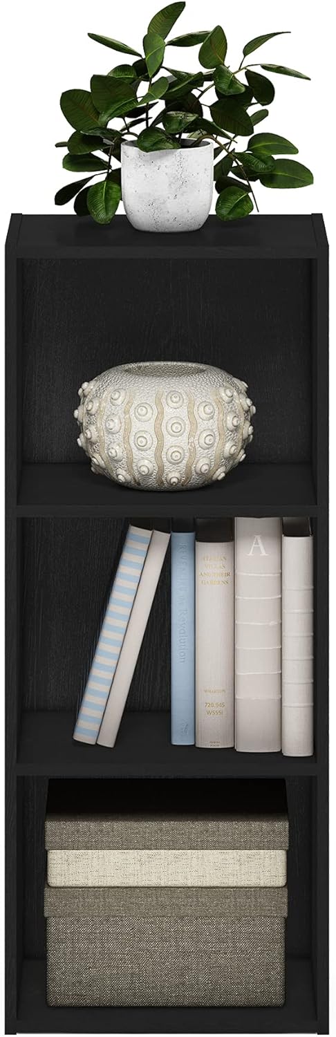 Furinno Pasir Bücherregal, offen, 3 Ebenen, Schwarzholz Schwarzholz 3-Tier Cube Regal, Schwarzholz 3