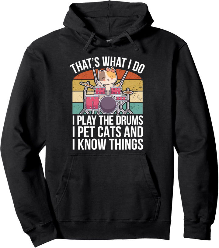 Schlagzeug Drummer Percussion Trommeln Spruch I Katze Pullover Hoodie