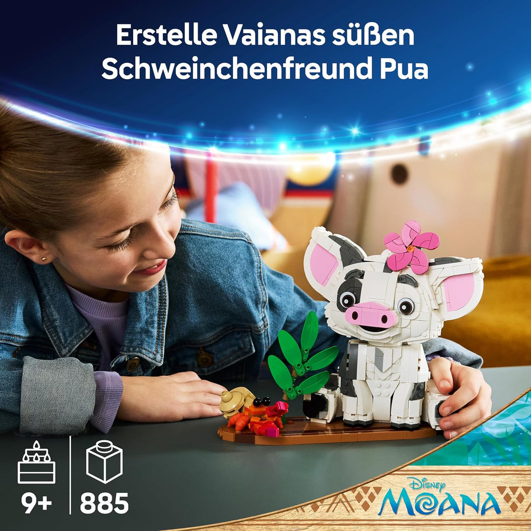 LEGO | Disney Vaiana Pua - Spielzeug Schwein mit Blume, Krabbe und Flossständer als Zimmerdeko - Geb
