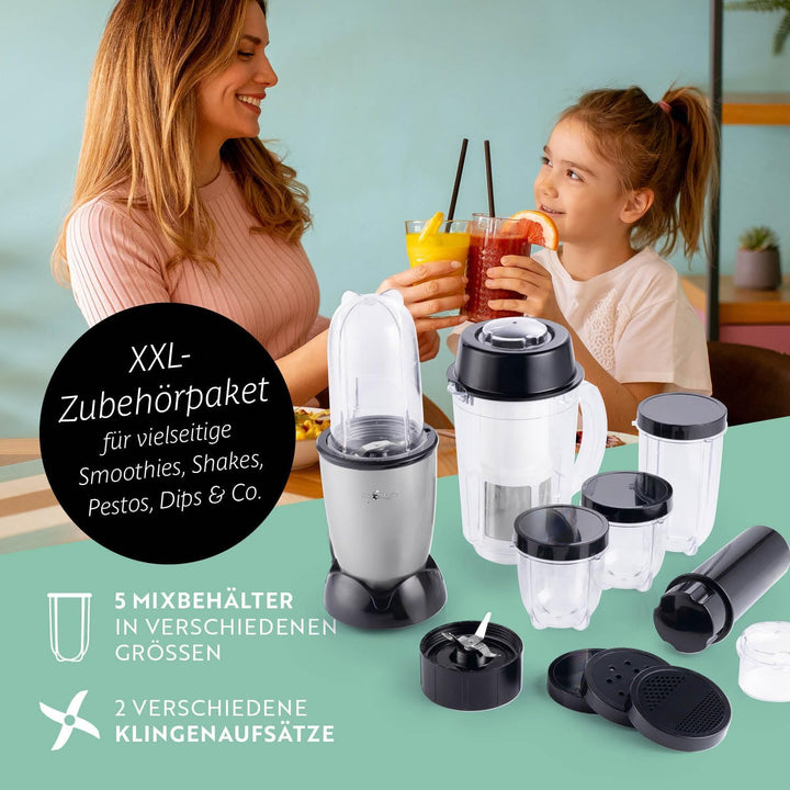 GOURMETmaxx Mr. Magic Mixer | Smoothie Maker mit XXL-Zubehörpaket | Standmixer 18-tlg. | Blender mit