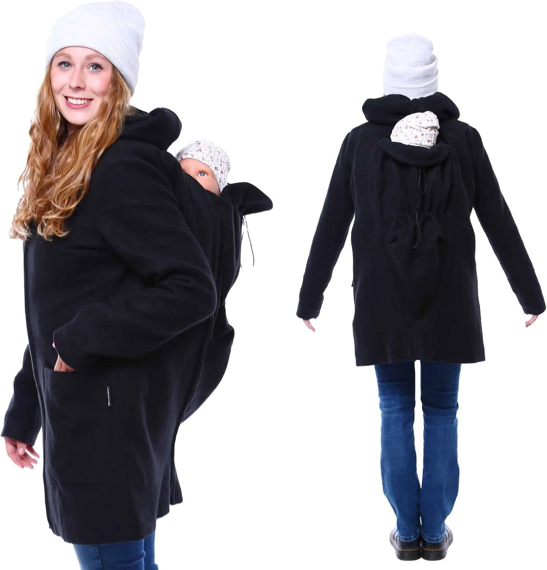 Viva la Mama - schicker Umstands- und Tragemantel für den Winter - VALENTIN M Schwarz - Vorn und hin