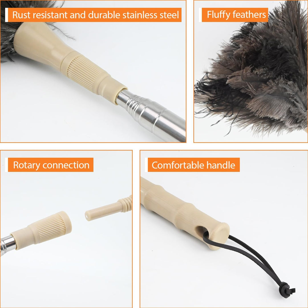 Duster Ostrich Feathers Staubwedel Straussenfedern, staubwedel Teleskopstange Straussenfedern Reinig
