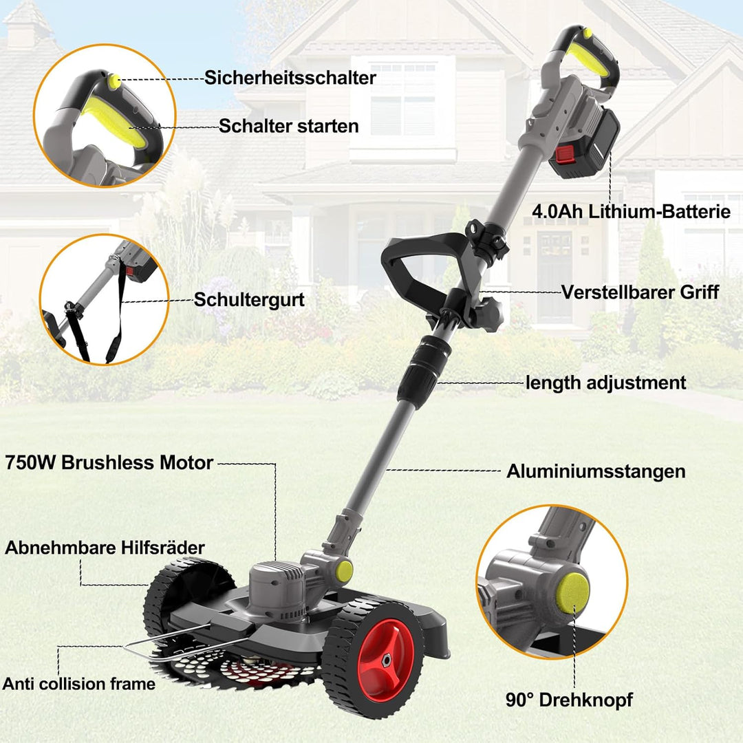 Rasentrimmer Mit Akku 21V,Akku Rasentrimmer für Makita-Akkus,Akku Freischneider mit 2 * 4.0Ah Akkus,