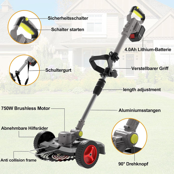 Rasentrimmer Mit Akku 21V,Akku Rasentrimmer für Makita-Akkus,Akku Freischneider mit 2 * 4.0Ah Akkus,