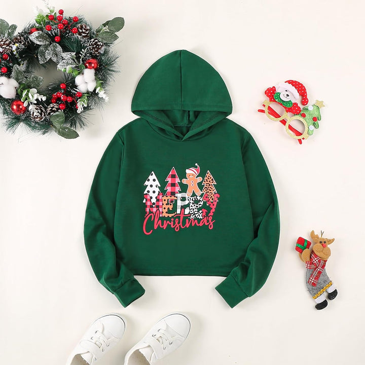 Mädchen Weihnachten Sweatshirts Brief gedruckt Crop Top Kinder Weihnachtsbaum Hoodies Langarm Pullov
