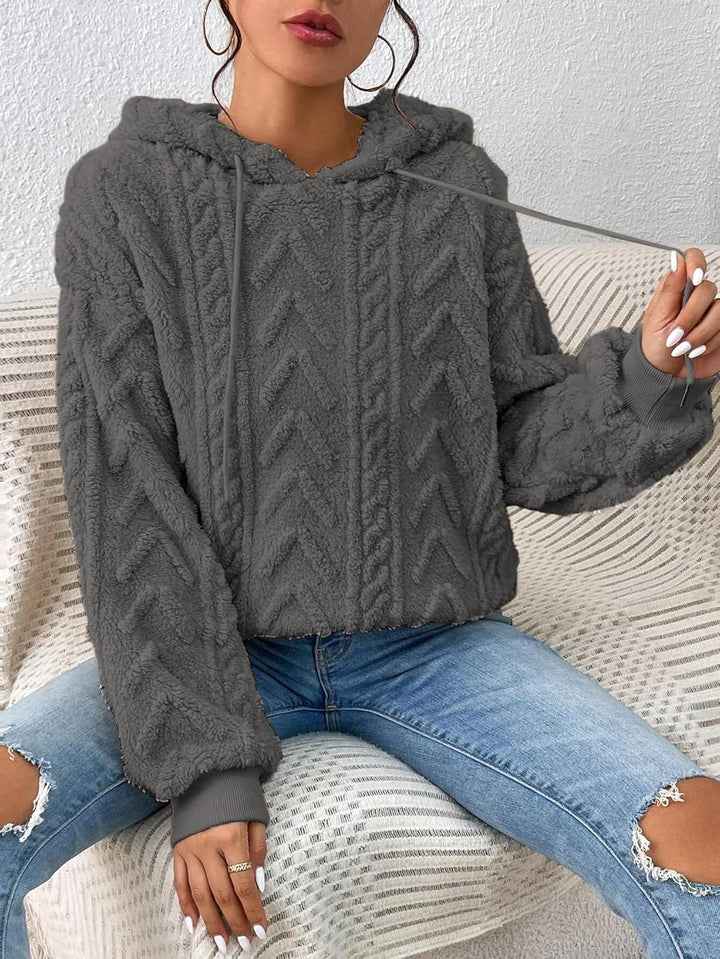 Zetieny Hoodie Damen Kapuzenpullover Teddy Fleece Double Fuzzy Fluffy Jacquard Pullover Lässiges War