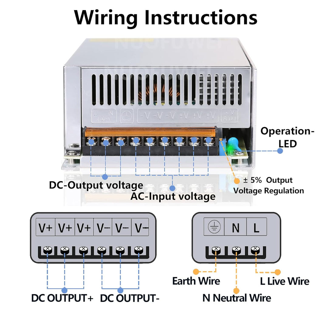 DC 60V 20A 1200W Netzteil 230V AC auf DC 60V Schalternetzteil Transformator Netzteil Adapter Trafo 6