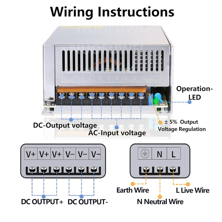 DC 60V 20A 1200W Netzteil 230V AC auf DC 60V Schalternetzteil Transformator Netzteil Adapter Trafo 6