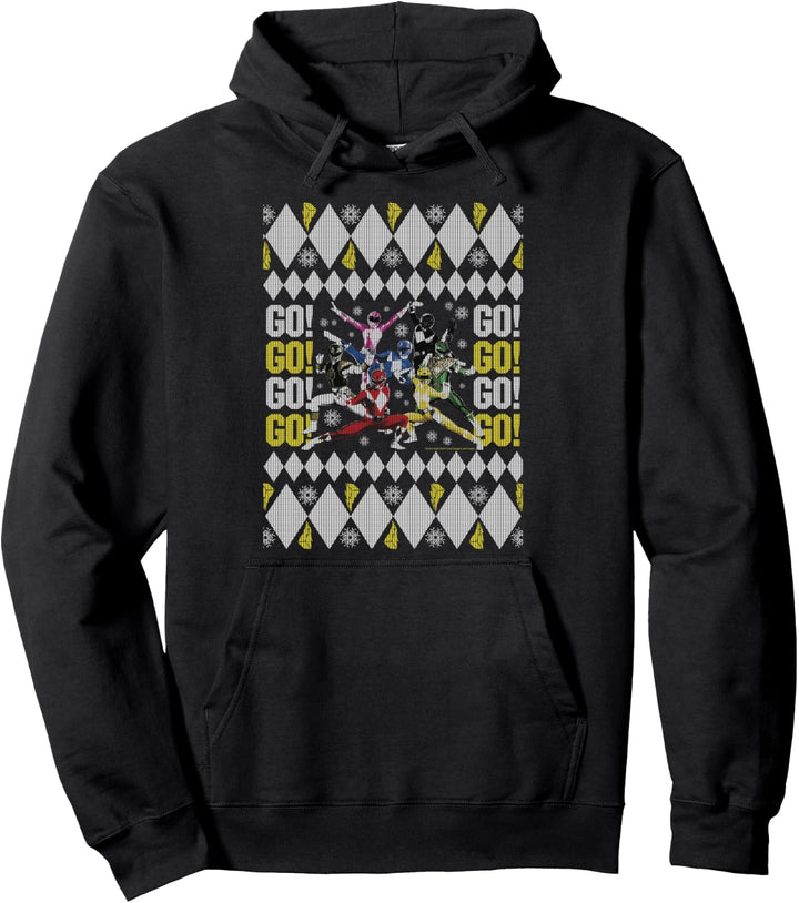 Power Rangers Christmas Ugly Sweater Go Go Group Shot Pullover Hoodie