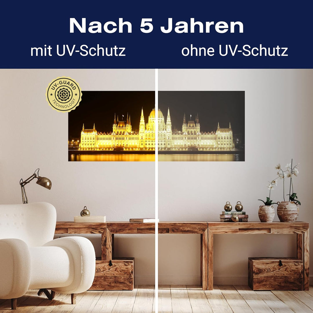 wandmotiv24 Leinwandbild Budapest bei Nacht 100x40cm (BxH) Bilder auf Leinwand, Dekoration Wohnung m