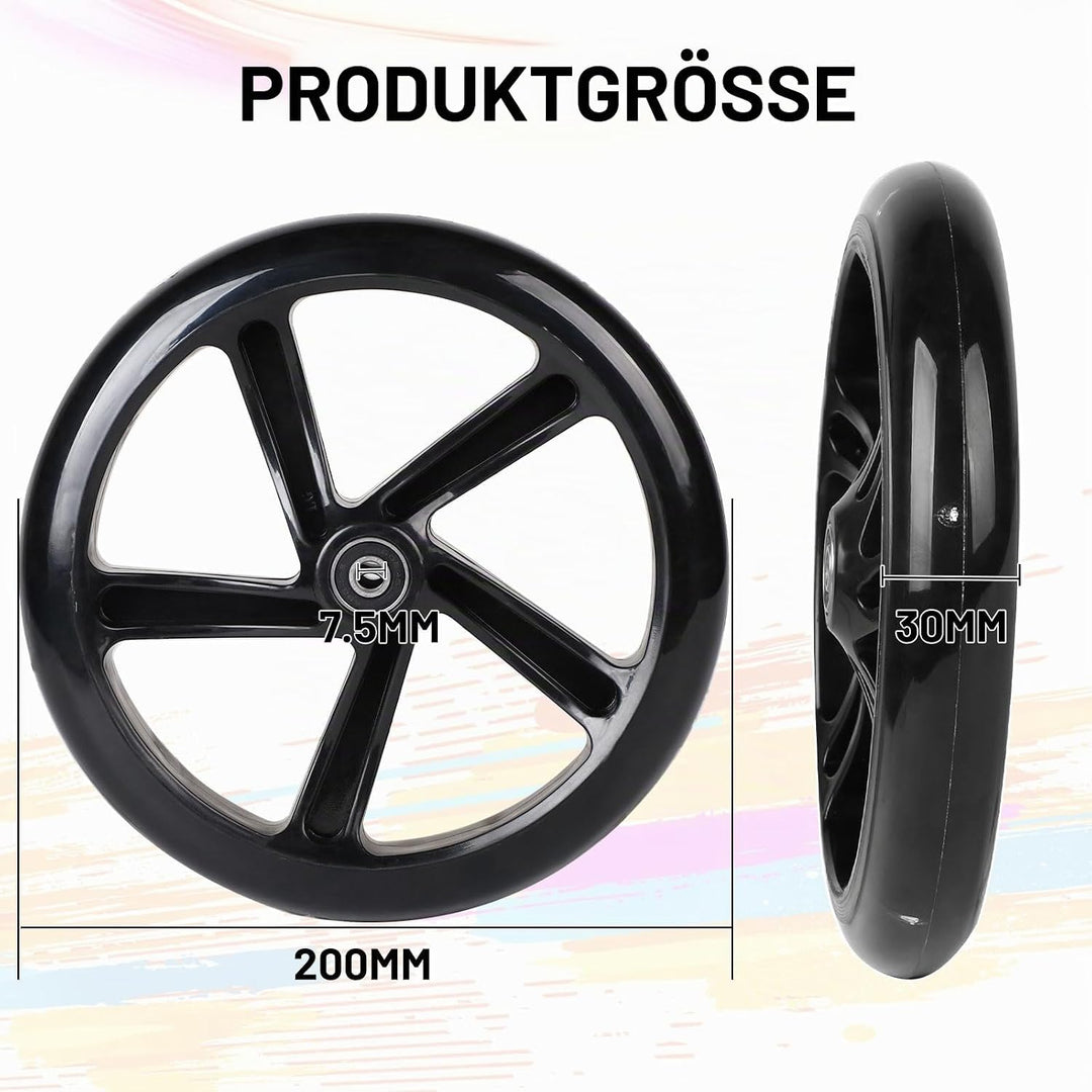 2 Stück Scooter Ersatzräder 200mm Rollen mit ABEC 9 Kugellager Härte 88A Geeignet für alle Roller (S