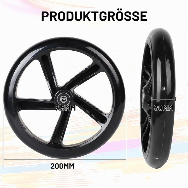2 Stück Scooter Ersatzräder 200mm Rollen mit ABEC 9 Kugellager Härte 88A Geeignet für alle Roller (S