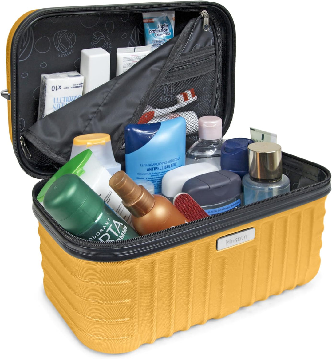 KINSTON Vanity Case Hartschale mit Schulterriemen – Kulturbeutel Reise Kosmetik – Hartschale mit Gri