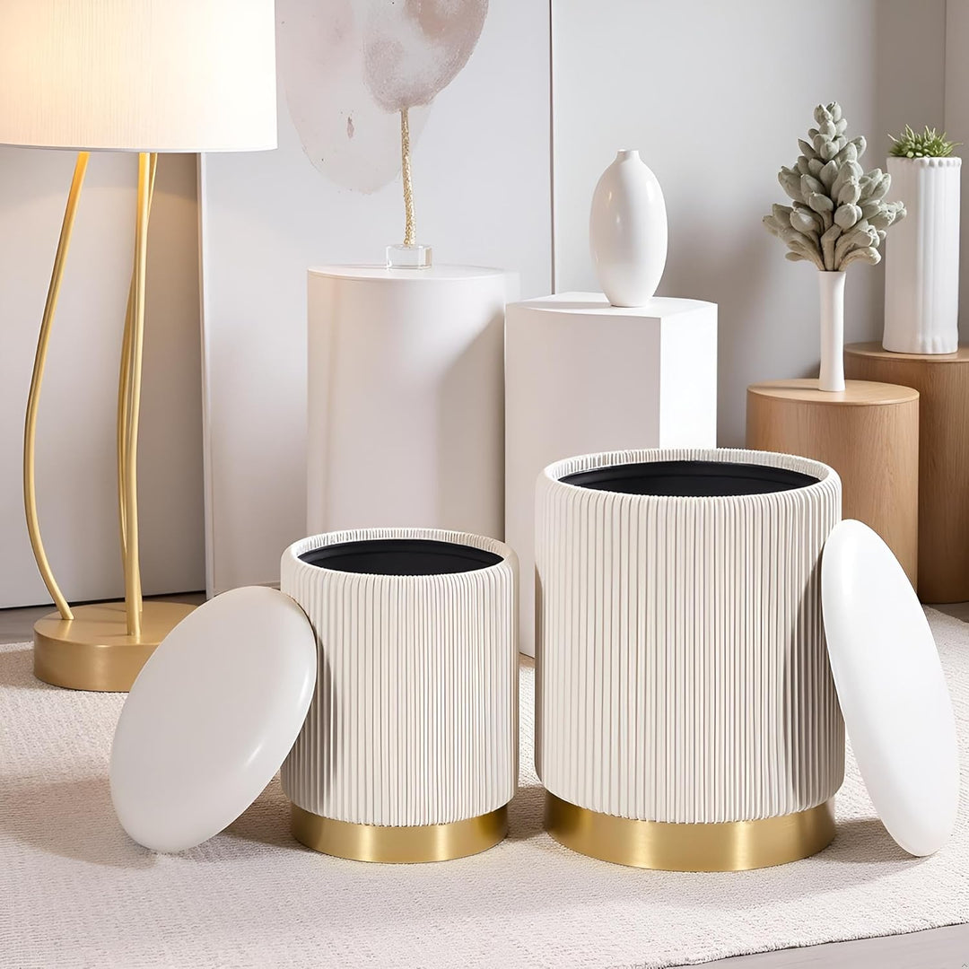 AllEquip 2er-Set Sitzhocker Samt Schminktisch Pouf Hocker mit Stauraum Ottoman Aufbewahrungshocker (