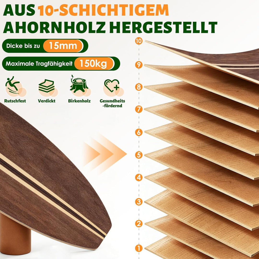 Balance Board, Holz Balance Board Erwachsene Gleichgewichtstrainer Mit Korkrolle, Kork Halbkugel und