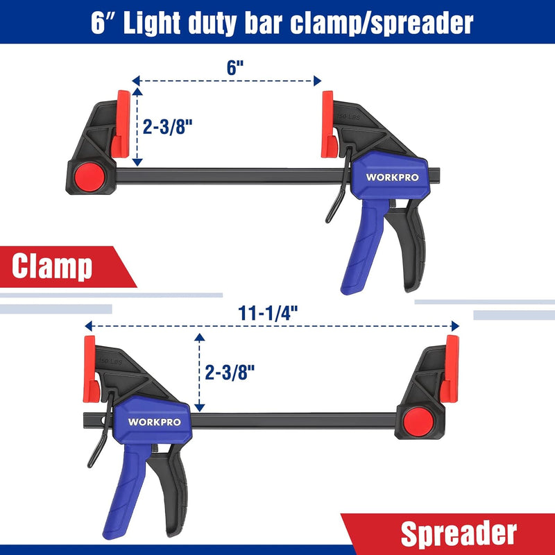 WORKPRO Einhandzwingen Set 4 Stück Schraubzwingen Spanner, Spannweite 120mm/150mm, Dehnbereich 200mm