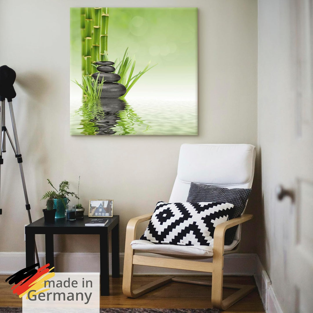 ARTland Leinwandbilder Wandbild Bild Leinwand 70x70 cm Asien Zen Wellness Spa Wasser Bambus Steine G