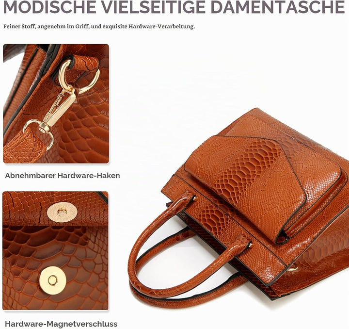 NICOLE &amp; DORIS Damen Handtaschen Krokodil Handtasche Henkeltasche Lackiert Krokodil Top Griff Henkel